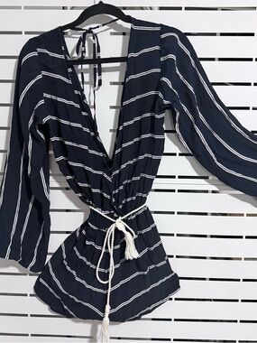 Faithfull the Brand - Navy and White Striped Tie-Waist Romper, size XS